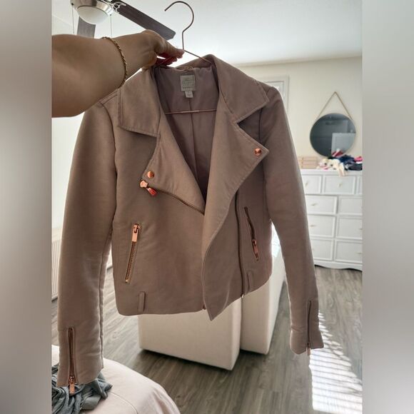 LC Lauren Conrad Runway Faux-Suede Moto Jacket size 4 blush and rose gold jacket - Picture 6 of 12